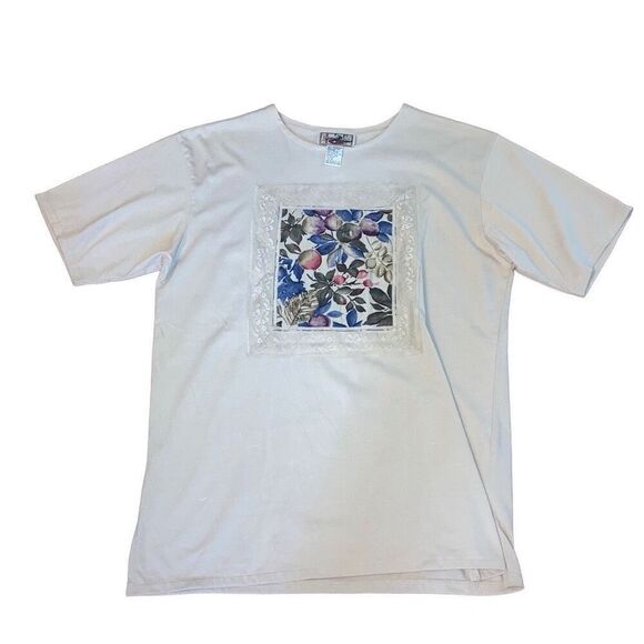 Vintage Gina Peters Oversized Short Sleeve Cotton Graphic T Lace Frame Art Piece - Picture 1 of 4